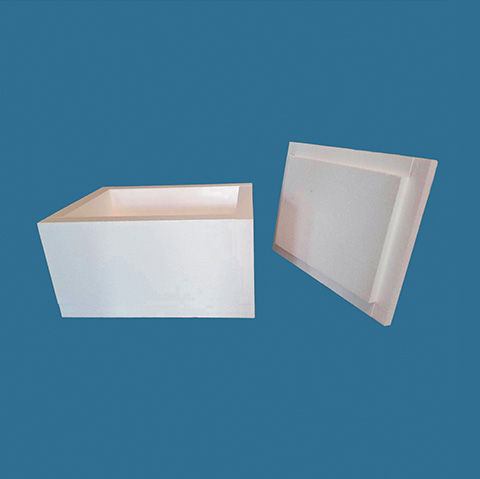 polystyrene box liner on blue background