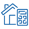 house icon with calculator symbol representing real estate and numbers including 5 for calculations