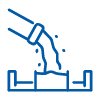 a pipe pouring liquid into a container representing a process in three stages of fluid movement