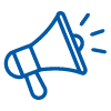 blue megaphone icon symbolizing announcements and loudspeakers for 4 important messages